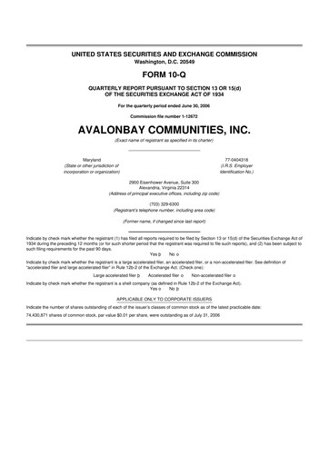 Thumbnail AvalonBay Communities 10-Q Quarterly Report FY 