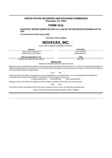 Thumbnail Novavax 10-Q Quarterly Report FY 