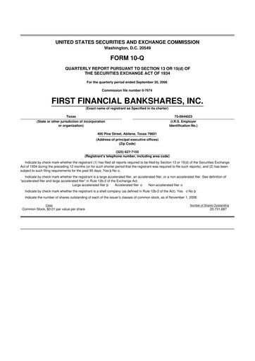 Thumbnail First Financial Bankshares 10-Q Quarterly Report FY 
