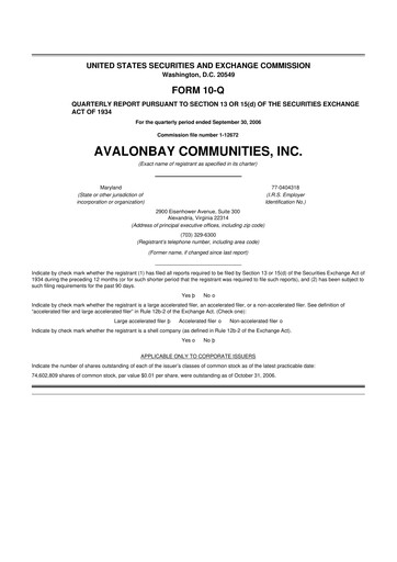 Thumbnail AvalonBay Communities 10-Q Quarterly Report FY 