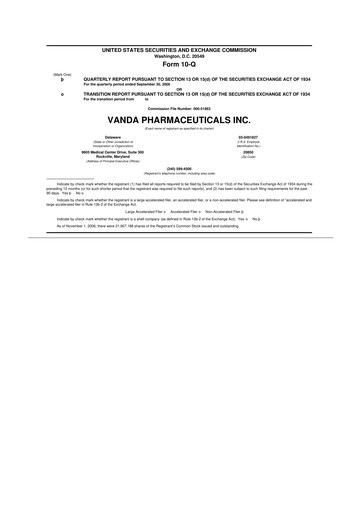 Thumbnail Vanda Pharmaceuticals 10-Q Quarterly Report FY 