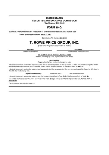 Thumbnail T. Rowe Price
 10-Q Quarterly Report FY 