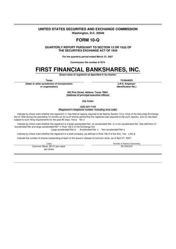 Thumbnail First Financial Bankshares 10-Q Quarterly Report FY 