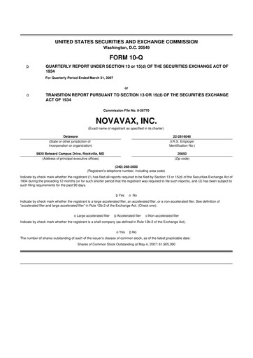 Thumbnail Novavax 10-Q Quarterly Report FY 