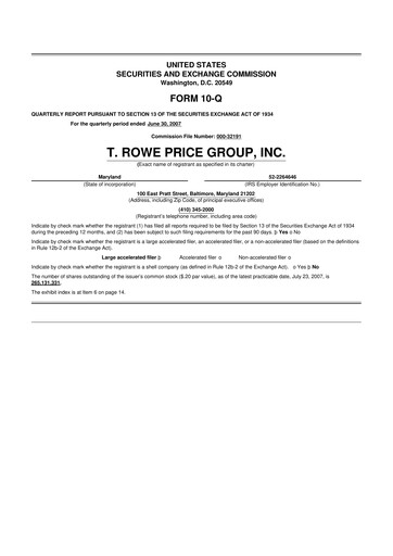 Thumbnail T. Rowe Price
 10-Q Quarterly Report FY 