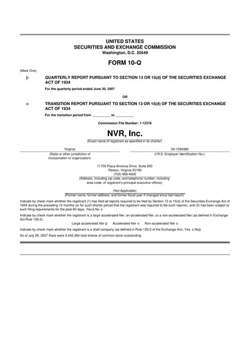 Vorschaubild NVR 10-Q Quartalsbericht  