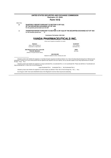 Thumbnail Vanda Pharmaceuticals 10-Q Quarterly Report FY 