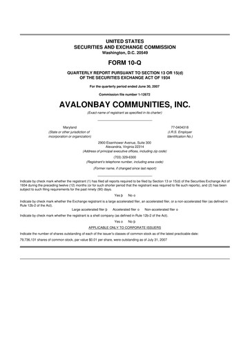 Thumbnail AvalonBay Communities 10-Q Quarterly Report FY 