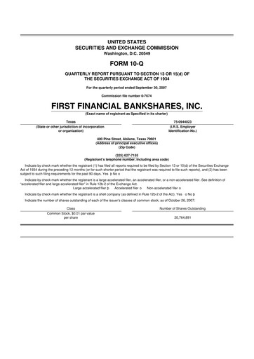 Thumbnail First Financial Bankshares 10-Q Quarterly Report FY 