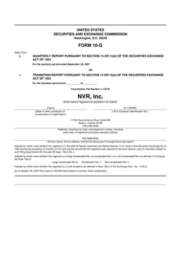 Vorschaubild NVR 10-Q Quartalsbericht  