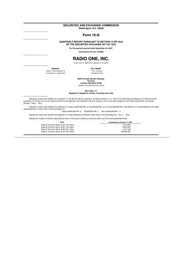 Miniature Urban One
 10-Q Rapport trimestriel  