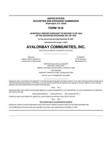 Thumbnail AvalonBay Communities 10-Q Quarterly Report FY 