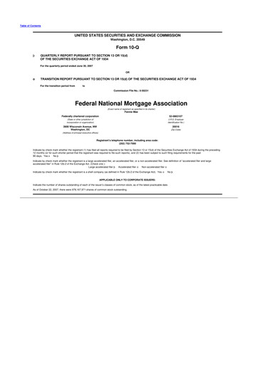 Miniature Fannie Mae
 10-Q Rapport trimestriel  