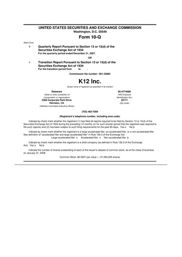 Miniature Stride (K12 Education)
 10-Q Rapport trimestriel  