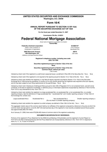 Miniature Fannie Mae
 10-K Rapport annuel 