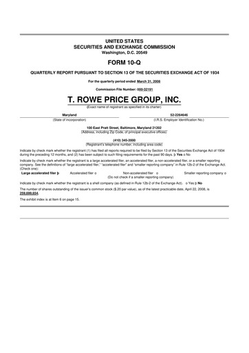 Thumbnail T. Rowe Price
 10-Q Quarterly Report FY 