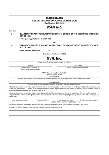 Vorschaubild NVR 10-Q Quartalsbericht  