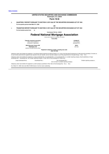 Miniature Fannie Mae
 10-Q Rapport trimestriel  