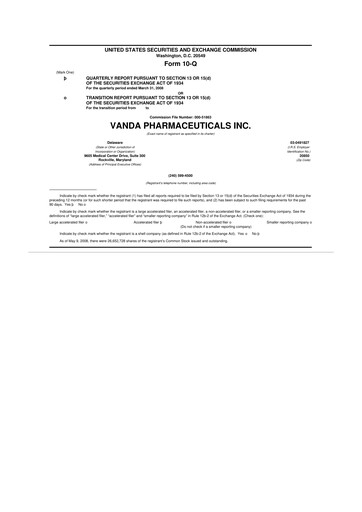 Thumbnail Vanda Pharmaceuticals 10-Q Quarterly Report FY 