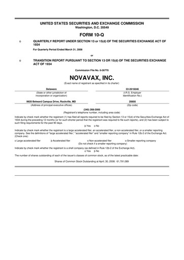 Thumbnail Novavax 10-Q Quarterly Report FY 