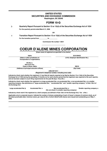 Thumbnail Coeur Mining
 10-Q Quarterly Report FY 