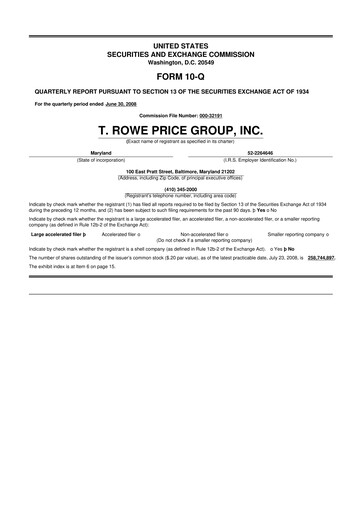 Thumbnail T. Rowe Price
 10-Q Quarterly Report FY 