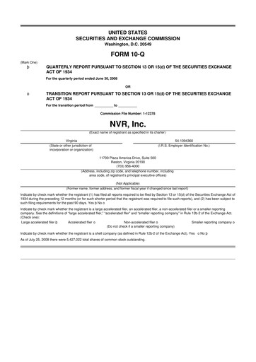 Vorschaubild NVR 10-Q Quartalsbericht  