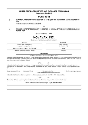 Thumbnail Novavax 10-Q Quarterly Report FY 