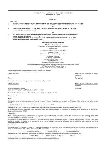 Thumbnail Sify Technologies 
 20-F Annual Report 