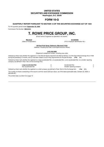 Thumbnail T. Rowe Price
 10-Q Quarterly Report FY 