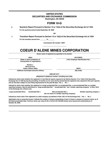 Thumbnail Coeur Mining
 10-Q Quarterly Report FY 