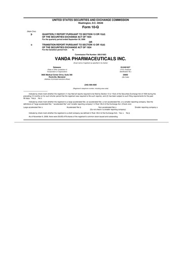 Thumbnail Vanda Pharmaceuticals 10-Q Quarterly Report FY 