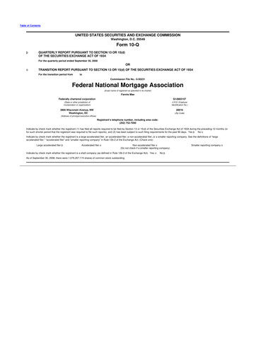 Miniature Fannie Mae
 10-Q Rapport trimestriel  
