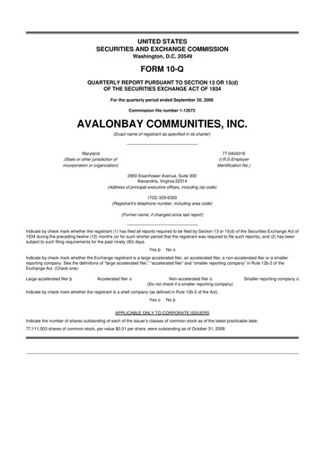 Thumbnail AvalonBay Communities 10-Q Quarterly Report FY 