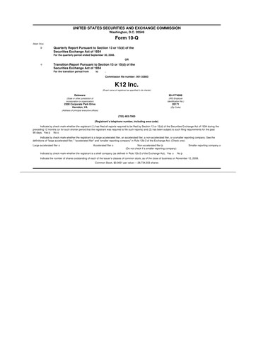 Miniature Stride (K12 Education)
 10-Q Rapport trimestriel  