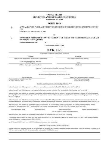 Thumbnail NVR 10-K Annual Report 