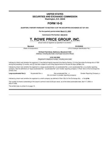 Thumbnail T. Rowe Price
 10-Q Quarterly Report FY 