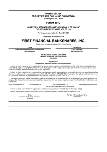 Thumbnail First Financial Bankshares 10-Q Quarterly Report FY 