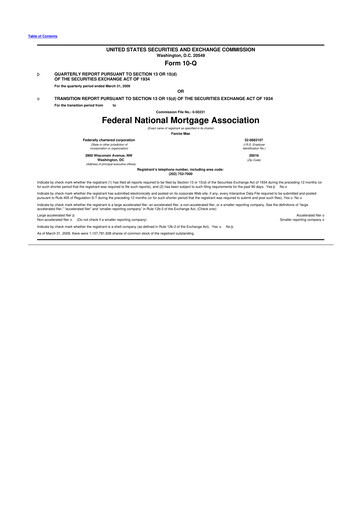 Miniature Fannie Mae
 10-Q Rapport trimestriel  