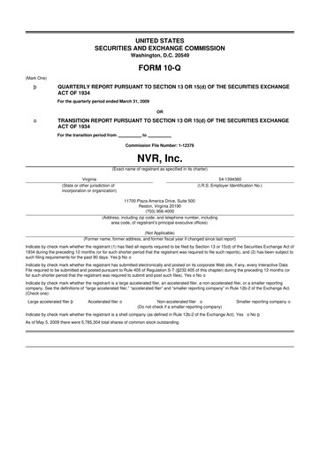 Vorschaubild NVR 10-Q Quartalsbericht  