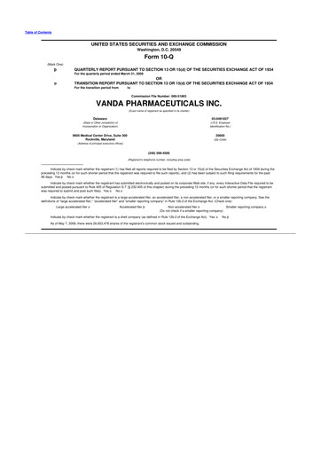 Thumbnail Vanda Pharmaceuticals 10-Q Quarterly Report FY 