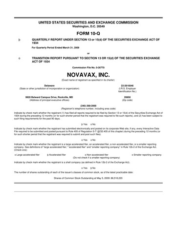 Thumbnail Novavax 10-Q Quarterly Report FY 