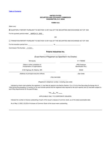 Thumbnail Polaris 10-Q Quarterly Report FY 