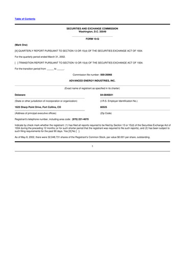 Thumbnail Advanced Energy 10-Q Quarterly Report FY 