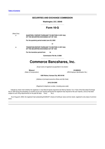 Thumbnail Commerce Bancshares
 10-Q Quarterly Report FY 