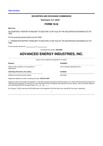 Thumbnail Advanced Energy 10-Q Quarterly Report FY 