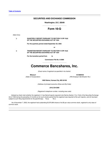 Thumbnail Commerce Bancshares
 10-Q Quarterly Report FY 