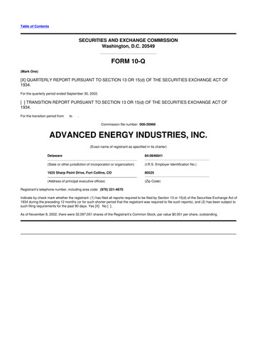 Thumbnail Advanced Energy 10-Q Quarterly Report FY 