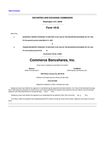 Thumbnail Commerce Bancshares
 10-Q Quarterly Report FY 