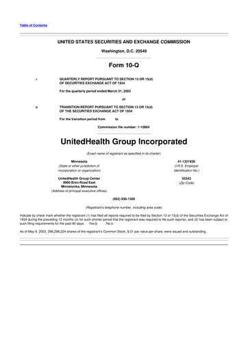 Thumbnail UnitedHealth 10-Q Quarterly Report FY 